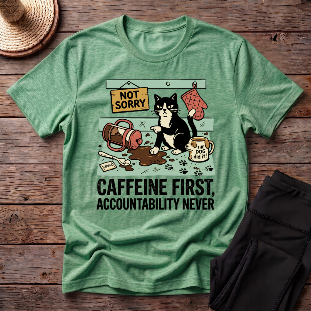 Caffeine First, Accountability Never T-Shirt