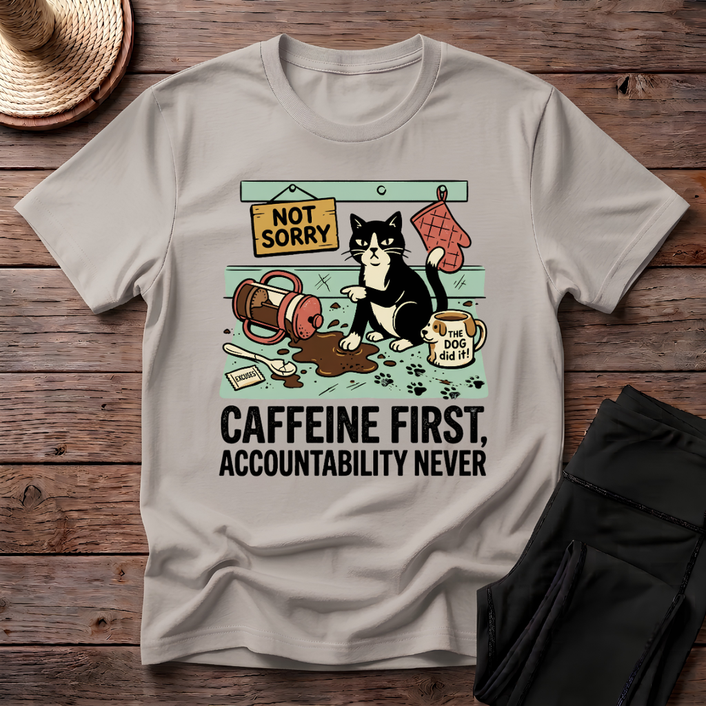 Caffeine First, Accountability Never T-Shirt