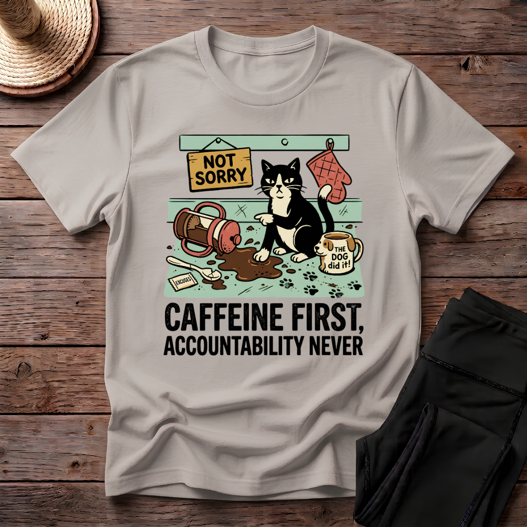 Caffeine First, Accountability Never T-Shirt