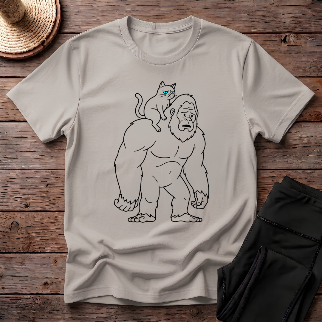 Cat Riding On Bigfoot T-Shirt