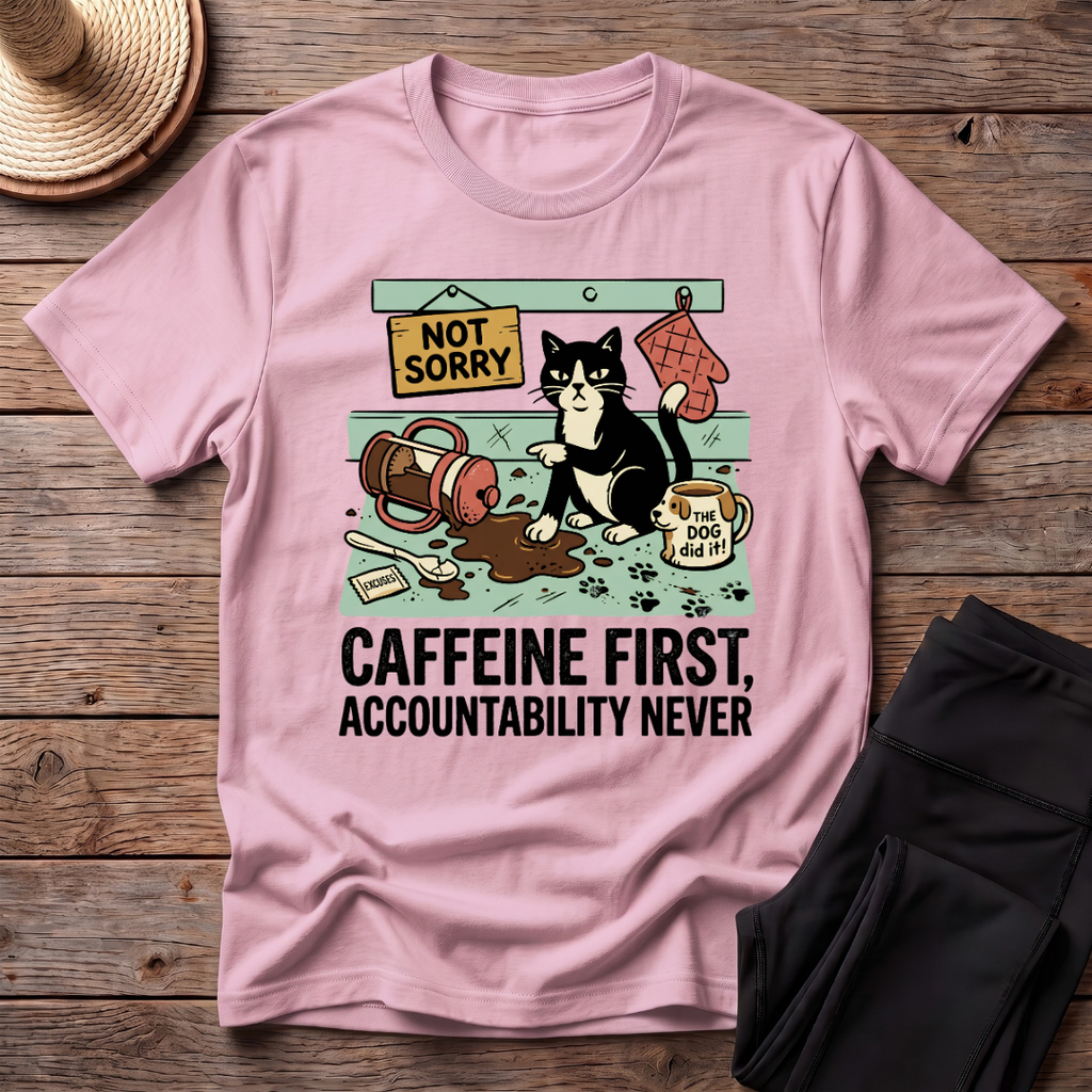Caffeine First, Accountability Never T-Shirt