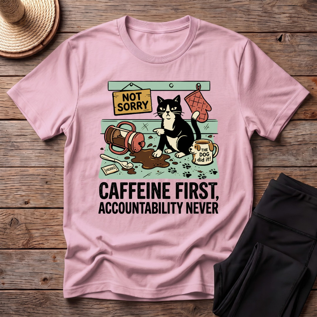 Caffeine First, Accountability Never T-Shirt