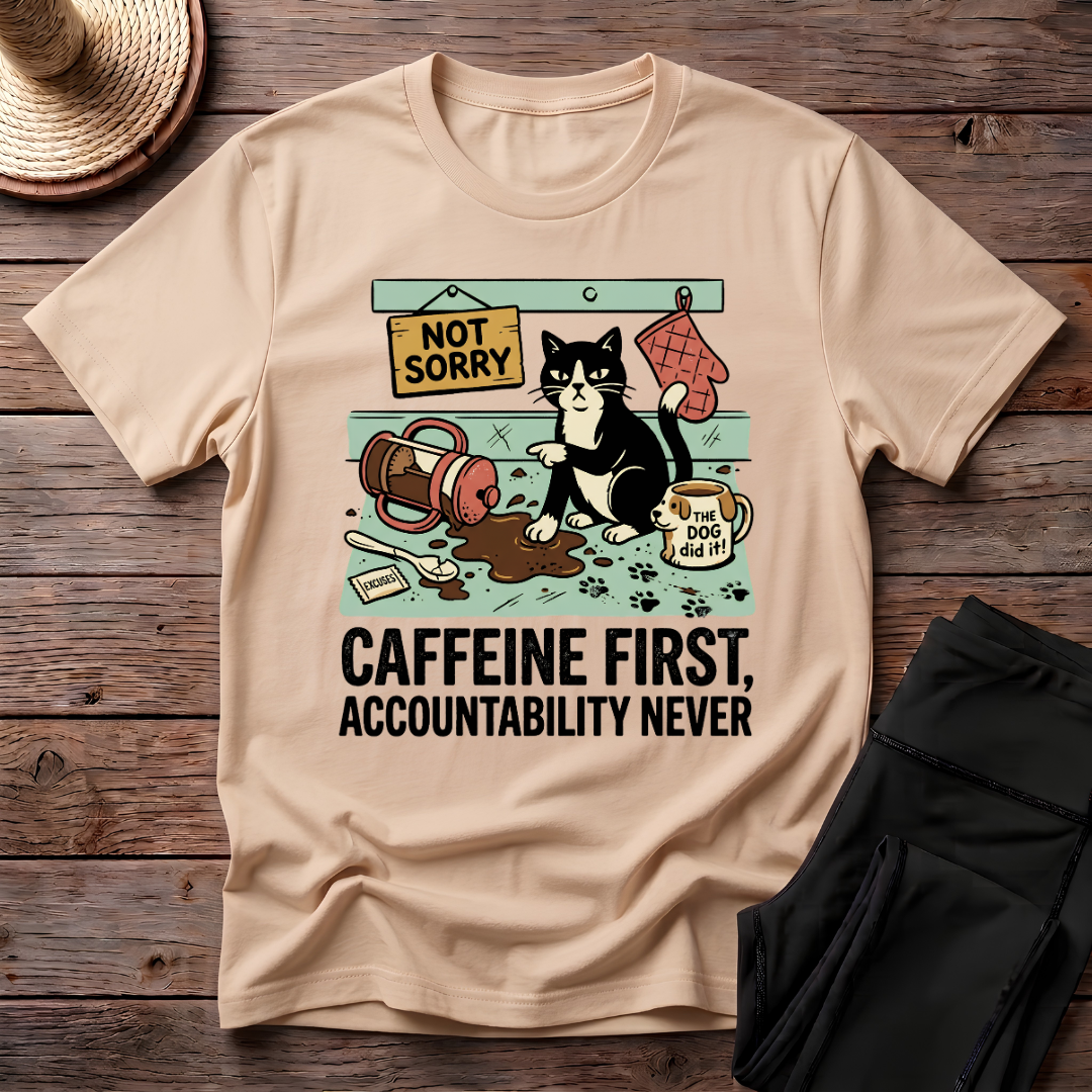 Caffeine First, Accountability Never T-Shirt