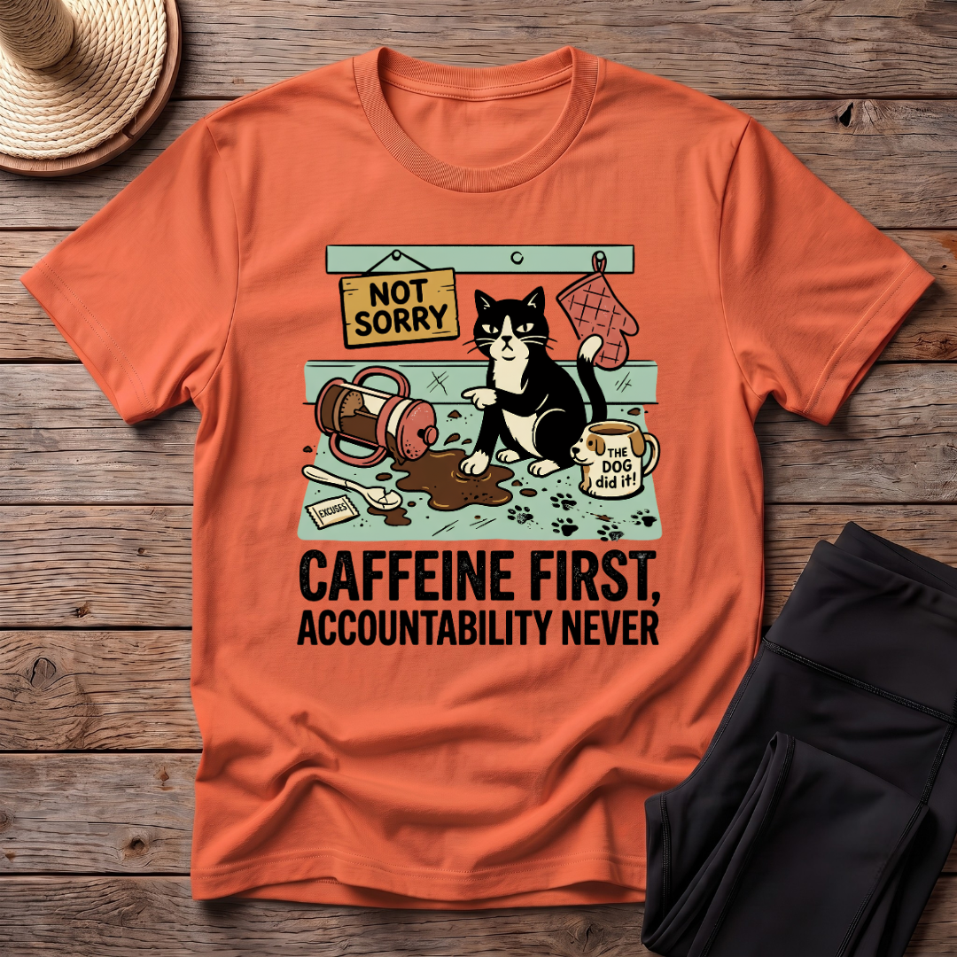 Caffeine First, Accountability Never T-Shirt