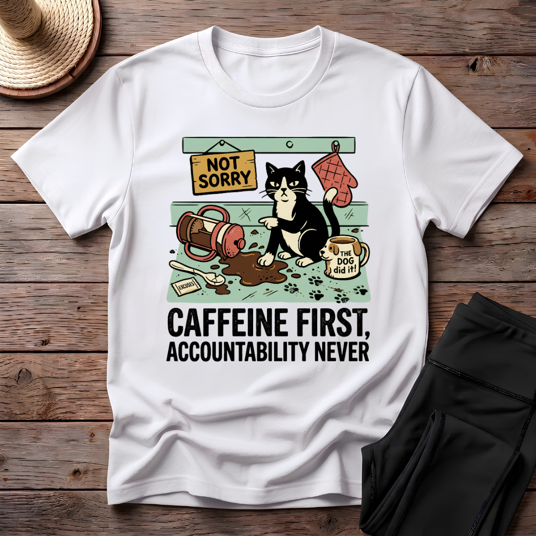 Caffeine First, Accountability Never T-Shirt